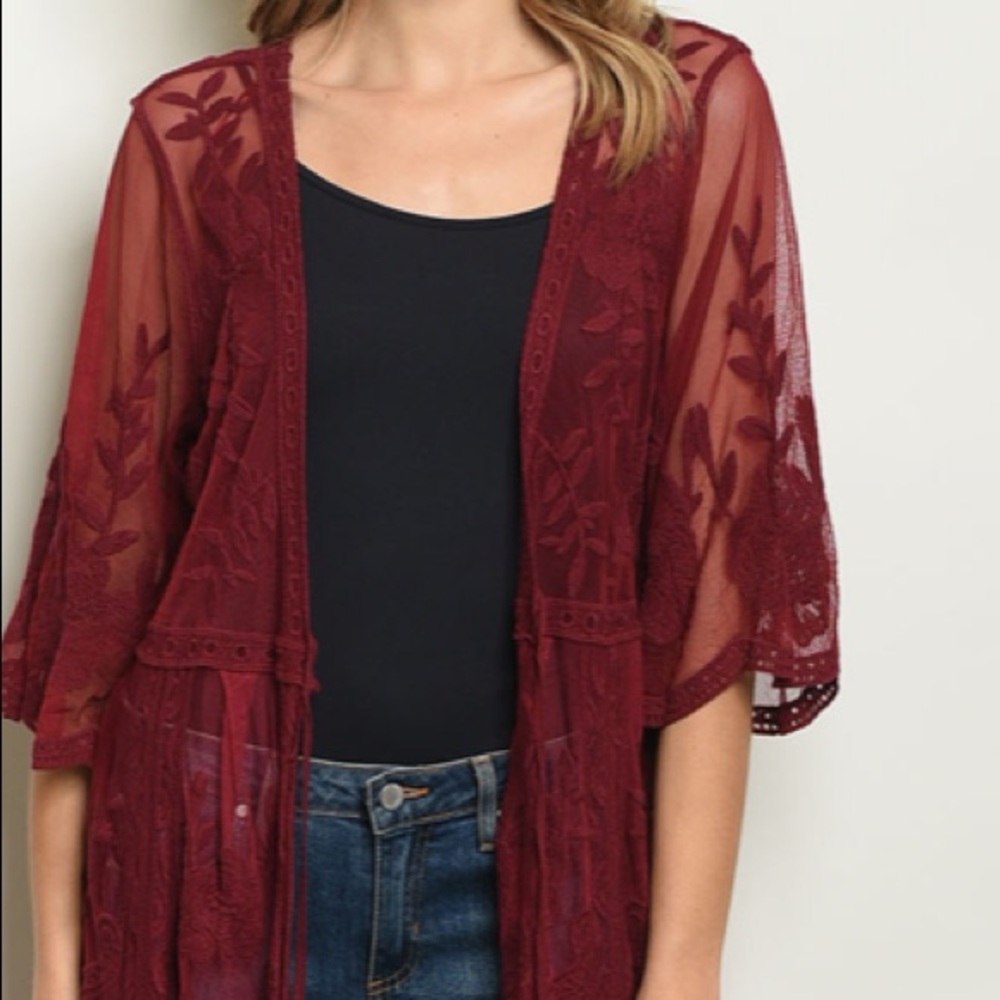 ☀️LAST1️⃣//WINE LACE CARDIGAN KIMONO - Picture 4 of 8